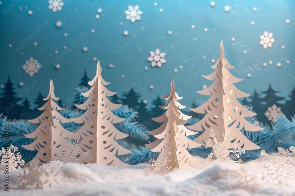 Snowy Paper Forest Scene Snowy Paper Forest Scene