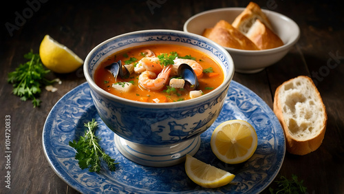 fishsoup  with mushrooms and shrimps photo