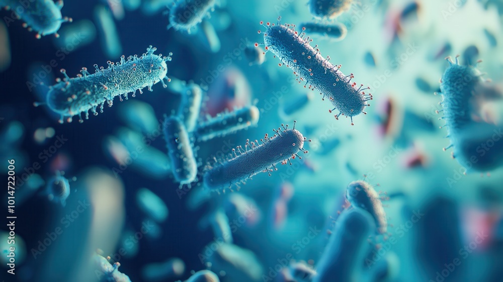 High-quality close-up of blue bacteria cells with red details, showcasing intricate cellular structures. Perfect for scientific research, educational content, and microbiological studies. High-quality close-up of blue bacteria cells with red details, showcasing intricate cellular structures. Perfect for scientific research, educational content, and microbiological studies.