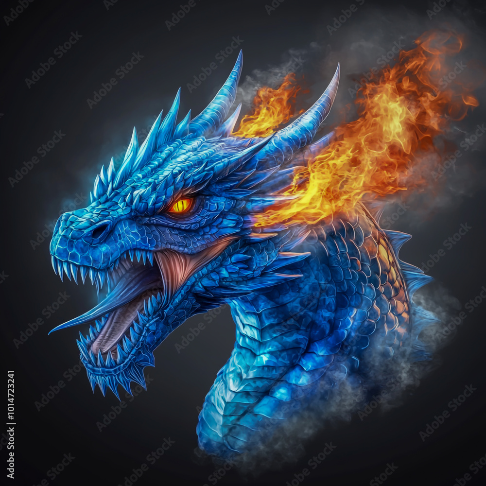 Blue dragon breathing fire Blue dragon breathing fire