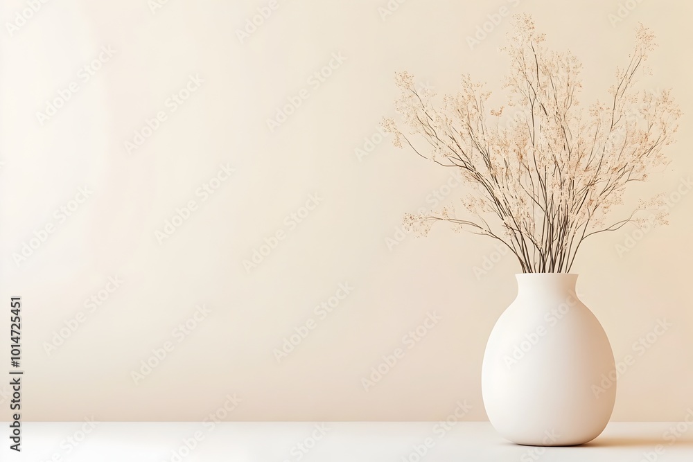 Elegant Simplicity Minimalist Floral Arrangement in White Vase on Neutral Background Elegant Simplicity Minimalist Floral Arrangement in White Vase on Neutral Background