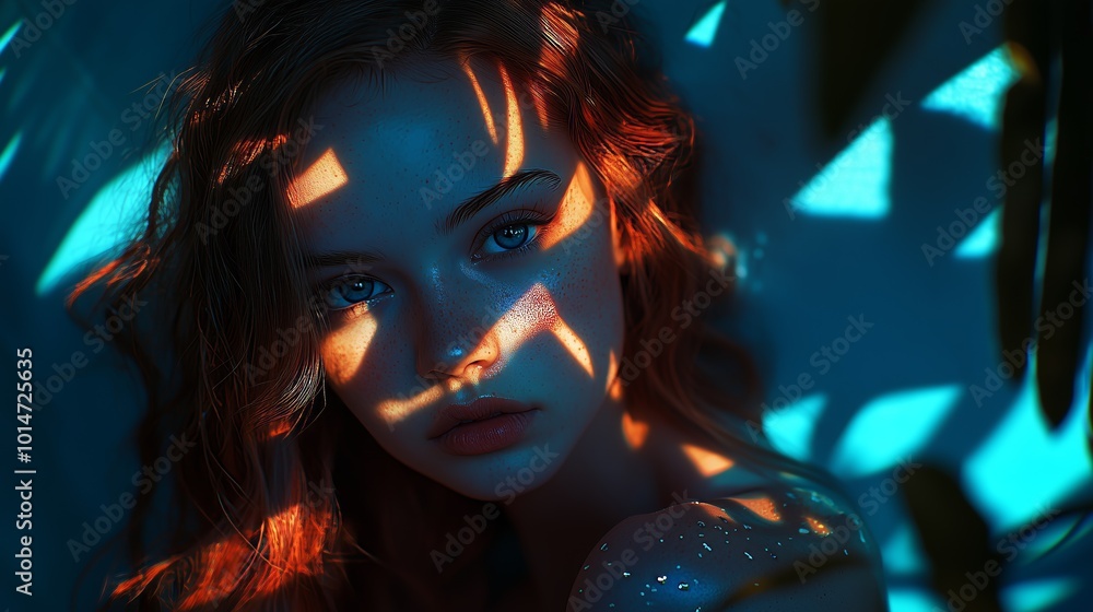 A close-up of a woman's face with dramatic lighting and creative shadows, evoking a mysterious and artistic mood. A close-up of a woman's face with dramatic lighting and creative shadows, evoking a mysterious and artistic mood.