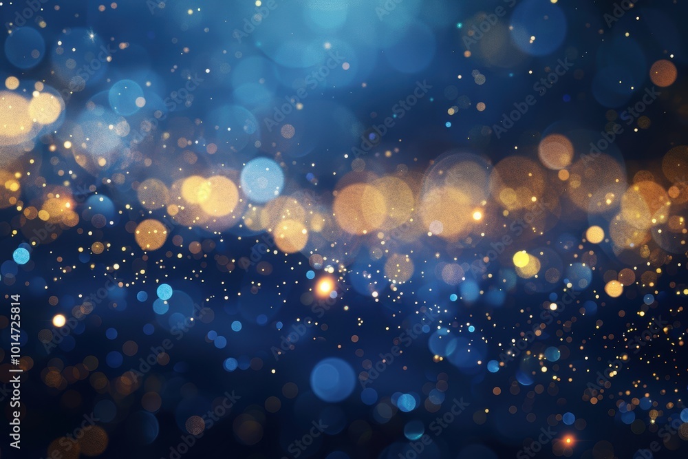 Fototapeta premium Elegant Golden Particles and Bokeh on Midnight Blue for Luxurious New Year's Designs