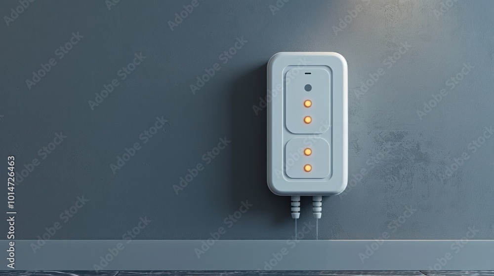 A simple modern power outlet mounted on a plain gray wall with several electrical devices plugged into the sockets The minimal A simple modern power outlet mounted on a plain gray wall with several electrical devices plugged into the sockets The minimal