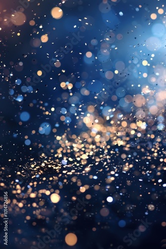 Luxurious Metallic Confetti and Glowing Light in Midnight Blue for Festive New Year's Design photo