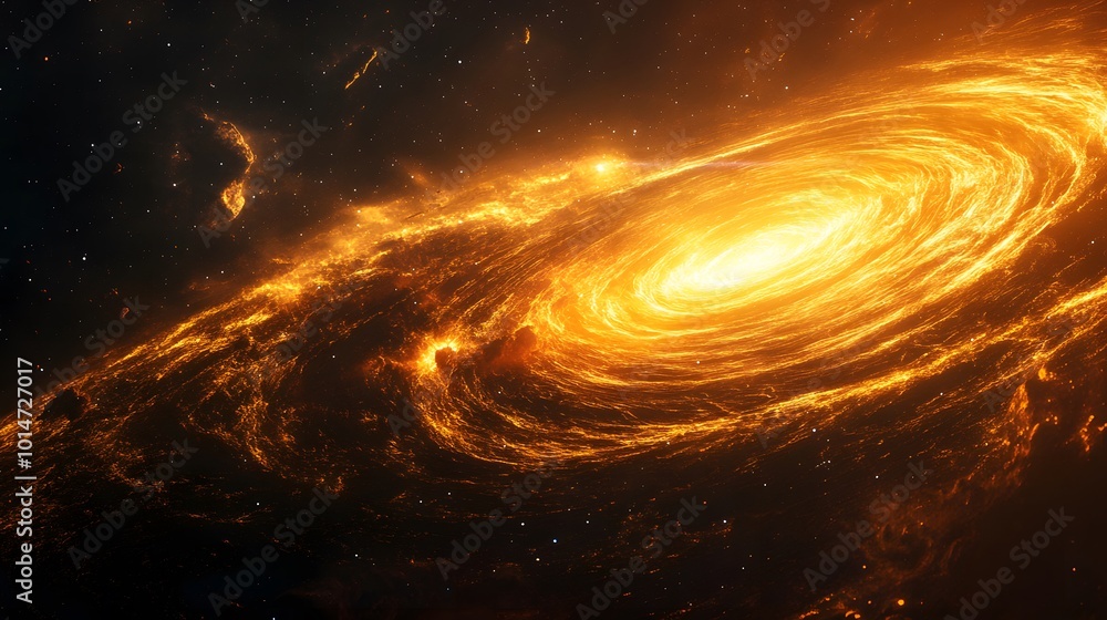 A fiery spiral galaxy in the vastness of space. A fiery spiral galaxy in the vastness of space.