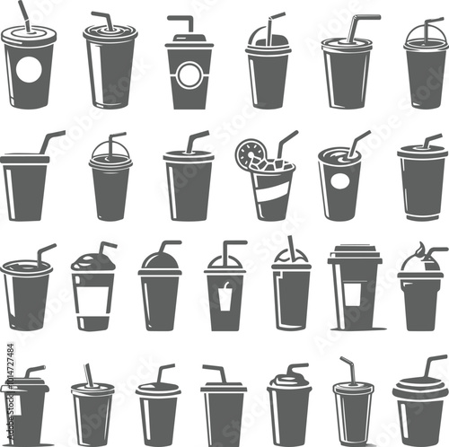 Cold Drinks Vector Silhouette Collection Fast food Vector illustration