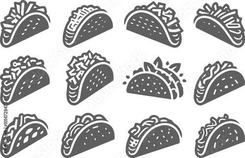 Tacos  Vector Silhouette Collection Fast food Vector illustration