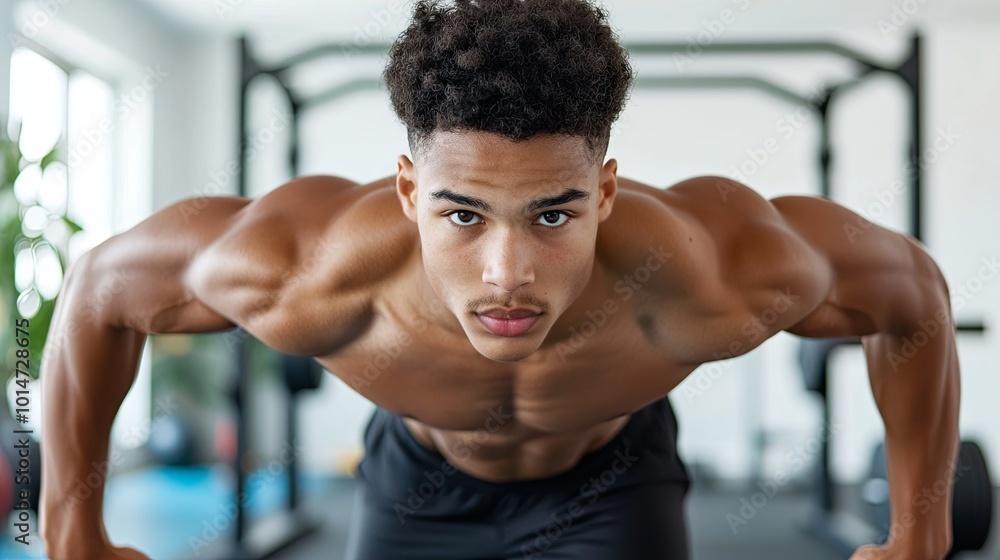 Young Man Performing Home Workout Exercise Young Man Performing Home Workout Exercise