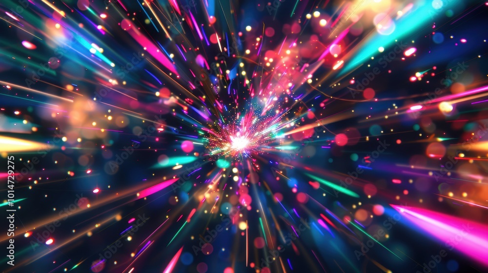 Vibrant Neon Light Trails and Fireworks for Festive New Year's Background Design Vibrant Neon Light Trails and Fireworks for Festive New Year's Background Design