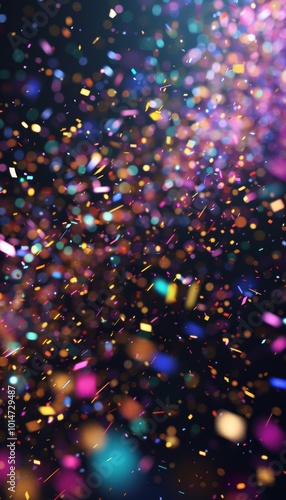 Vibrant Neon Confetti and Fireworks on Starry Sky for Energetic New Year Party Background