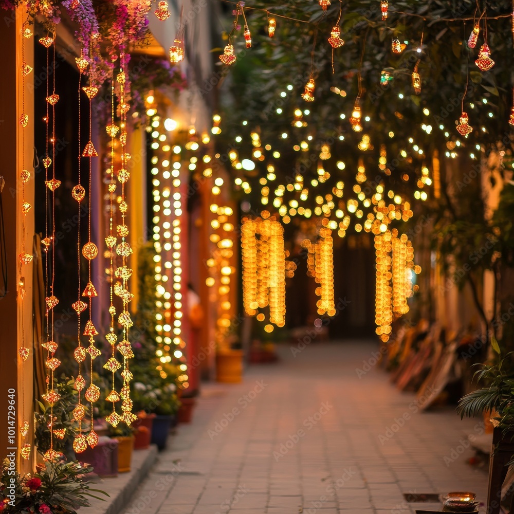 Diwali decorations in back view with lights Diwali decorations in back view with lights