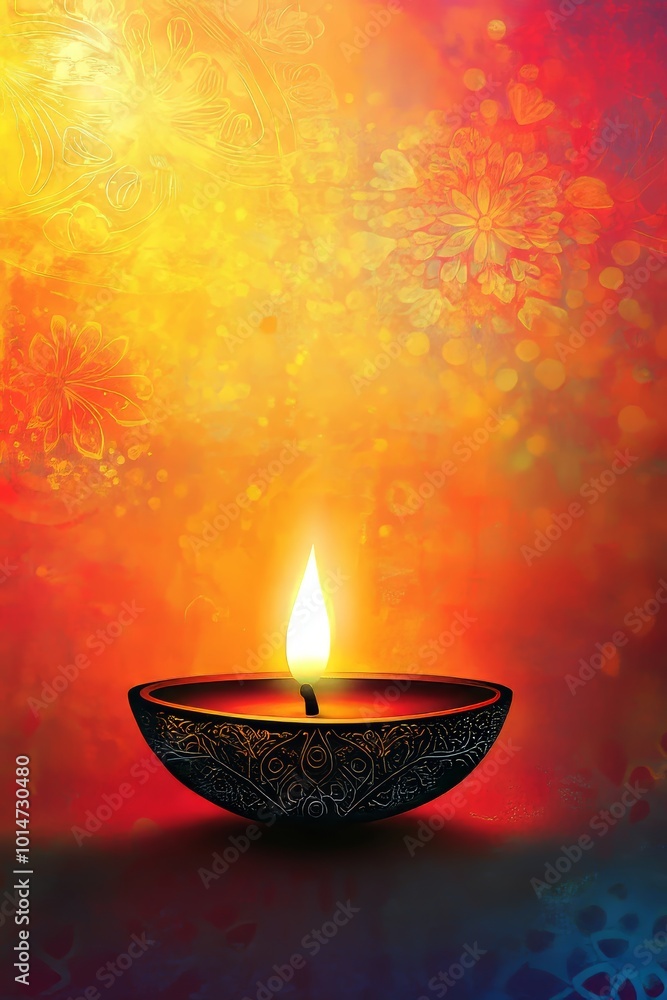Diwali lamp silhouette with a warm, inviting glow against a vibrant background. Diwali lamp silhouette with a warm, inviting glow against a vibrant background.