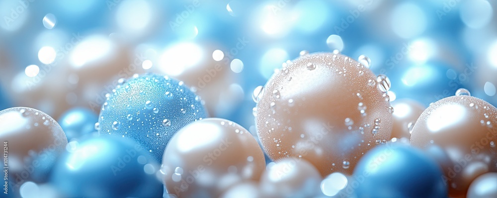 A cluster of white pearls against a pastel light blue background. A cluster of white pearls against a pastel light blue background.