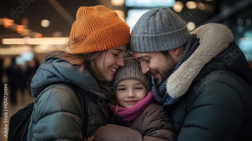 A family wishing safe travels for the family member taking a trip at an airport