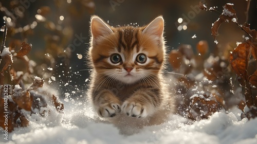 Kitten Playing in the Snow