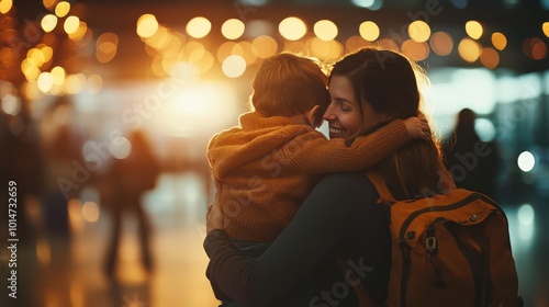 A family wishing safe travels for the family member taking a trip at an airport