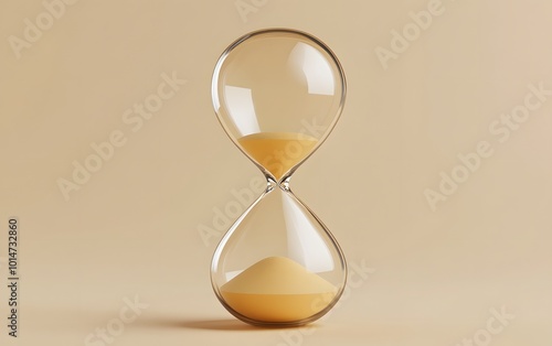 A classic hourglass symbolizes the passage of time with flowing sand, perfect for concepts of patience, time management, and reflection.