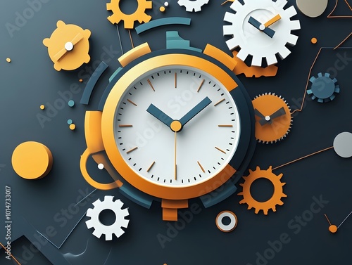 A colorful clock design featuring various gears and cogs, symbolizing time and mechanics in a modern, artistic style. photo