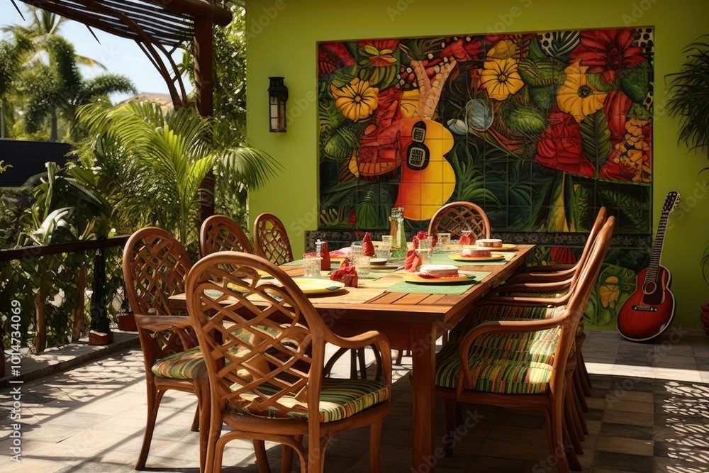 Obraz premium Vibrant Outdoor Dining Space with Colorful Décor