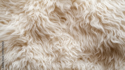 Seamless white fur texture resembling lamb wool, providing a cozy and clean background for design, closeup with bright lighting