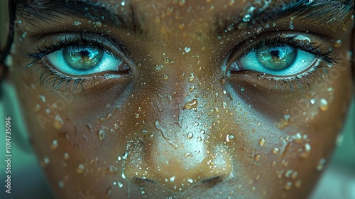 Close Up Portrait of Eyes with Water Drops