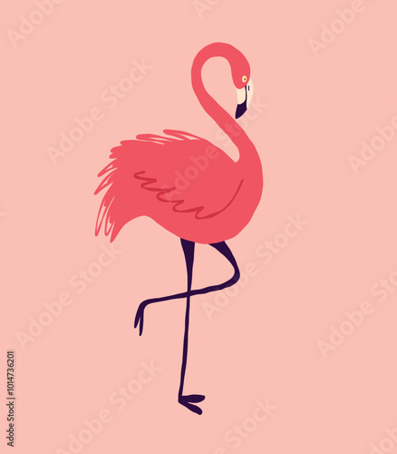 An unusual red flamingo bird. A bizarre fairy tale character bird. Vector illustration