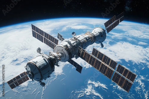 Fototapeta Naklejka Na Ścianę i Meble -  Exploring the Peaceful Existence of a Space Station in Planetary Orbit Above Earth