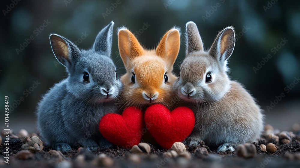 Fototapeta premium Group of Bunnies with a Red Heart