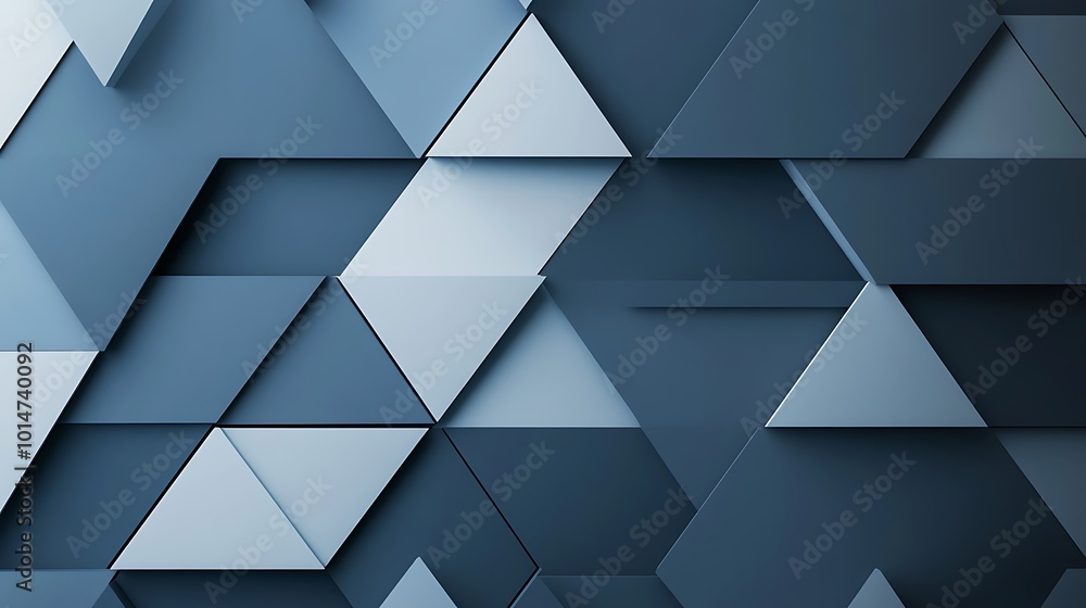 Obraz premium Modern geometric abstraction showcasing layered triangles in shades of blue and grey background