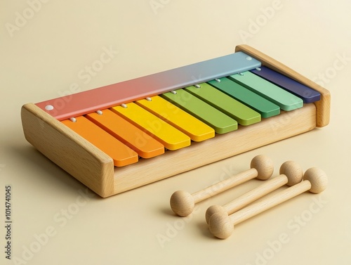 Vibrant Wooden Xylophone with Multicolored Bars photo