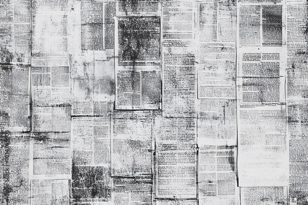 A textured collage of newspaper clippings and pages in monochrome, creating a visually intriguing abstract pattern. A textured collage of newspaper clippings and pages in monochrome, creating a visually intriguing abstract pattern.
