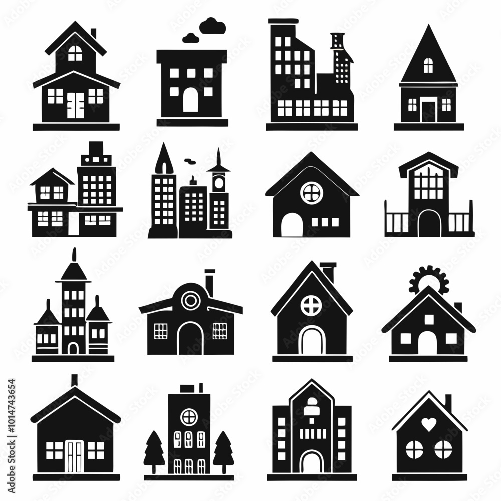 Fototapeta premium House Property & Real Estate Icon Set Collection - Vector Illustrations