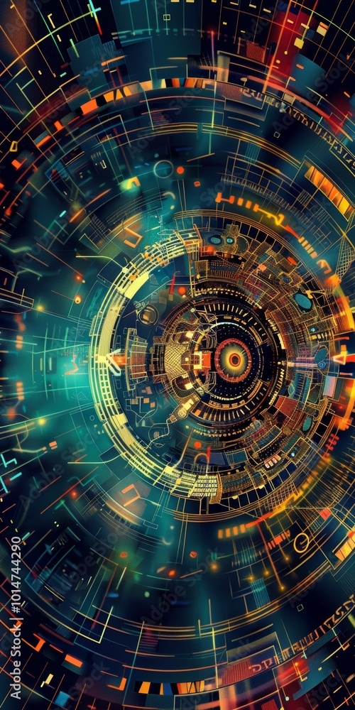 Fototapeta premium Modern abstract design with digital security motifs.