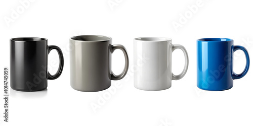 Different color mug empty mockup isolated on transparent background 