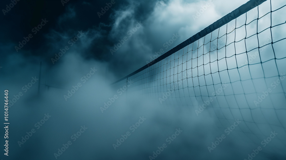 Dramatic view of a volleyball net against a cloudy sky with cinematic lighting Dramatic view of a volleyball net against a cloudy sky with cinematic lighting