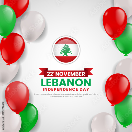 Lebanon independence day celebration square banner Background with balloons anniversary illustration
