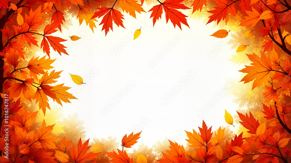 Bright Orange Leaves Surrounding Autumn Frame with Copy Space Bright Orange Leaves Surrounding Autumn Frame with Copy Space