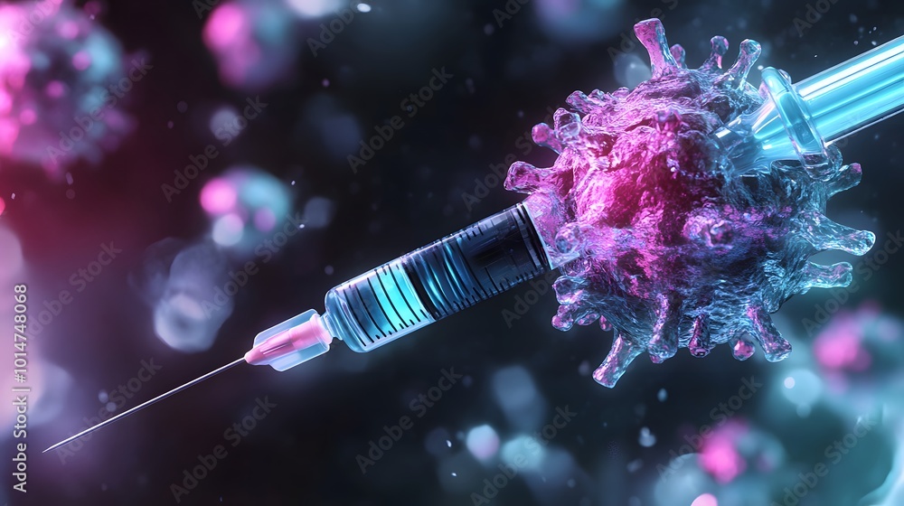 Vibrant Vaccine Injection Illustration with Virus Details Vibrant Vaccine Injection Illustration with Virus Details