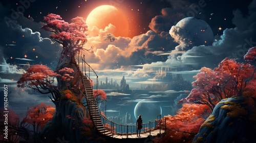 a surreal dreamscape, with fantastical elements and a blend of reality and imagination 