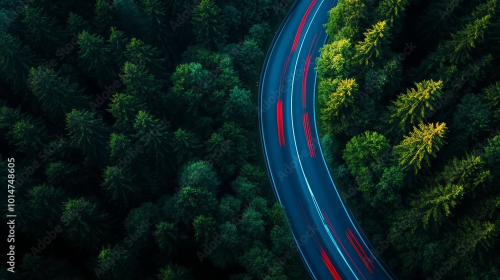Winding Road Through Lush Green Forest From Above Winding Road Through Lush Green Forest From Above