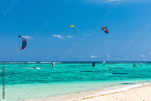 Photography Kite surfers in the waters of Indian Ocean, Mauritius