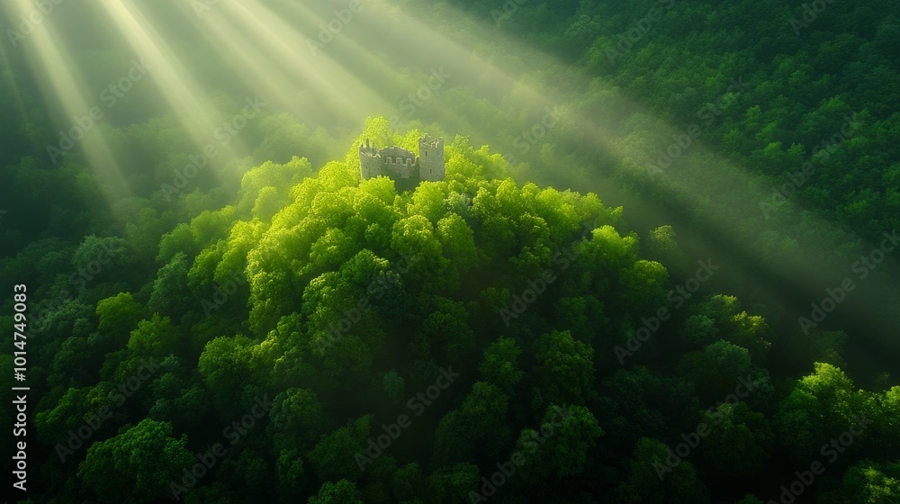 Enchanting Castle Surrounded by Lush Forest Canopy Enchanting Castle Surrounded by Lush Forest Canopy