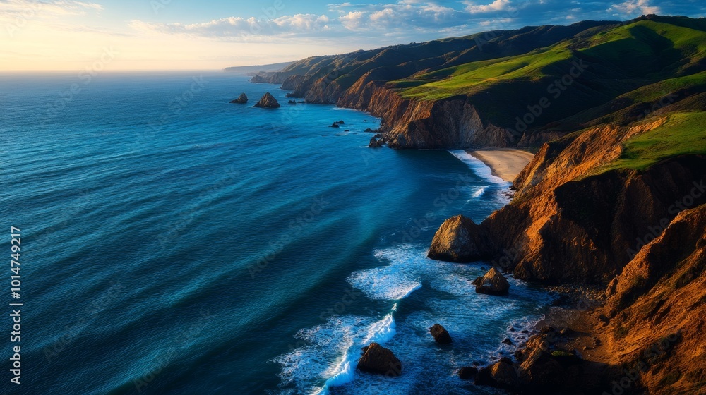 Coastal Cliffs with Waves and Birds in the Sky Coastal Cliffs with Waves and Birds in the Sky