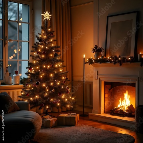 fireplace with christmas tree