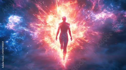 Wallpaper Mural Woman Silhouette with Fire and Light Explosion Abstract Fantasy Art Digital Illustration Torontodigital.ca