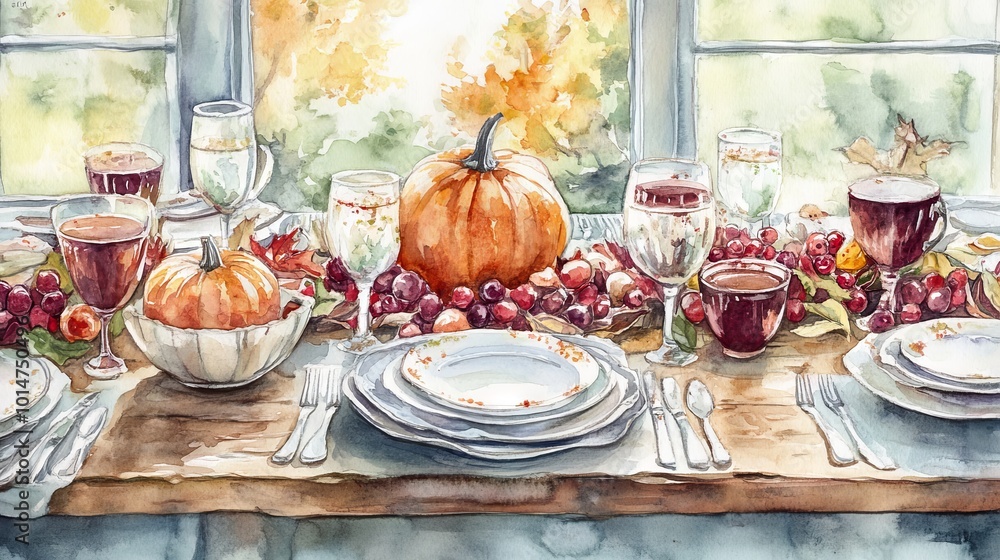 A painting of a table with a pumpkin and other fruits and vegetables on it A painting of a table with a pumpkin and other fruits and vegetables on it