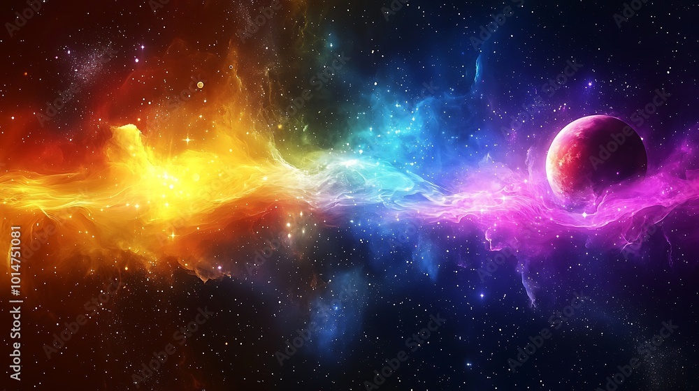 Colorful Nebula with Planet and Stars Space Background Colorful Nebula with Planet and Stars Space Background
