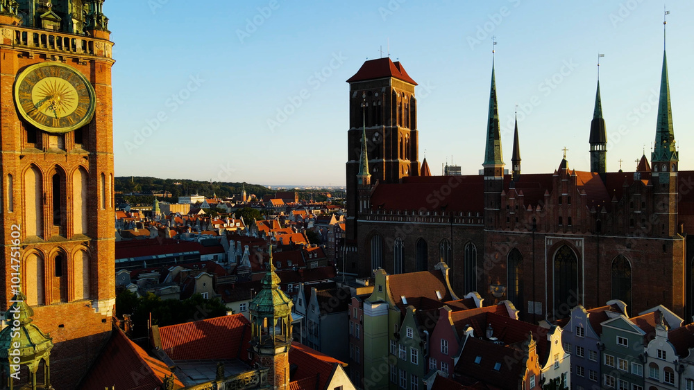 Fototapeta premium city ​​European ancient architecture port city aerial photography Gdansk Poland