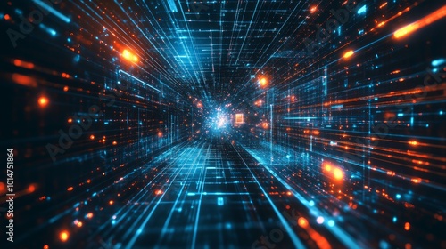 Wallpaper Mural Abstract digital tunnel with glowing lines and particles. Torontodigital.ca